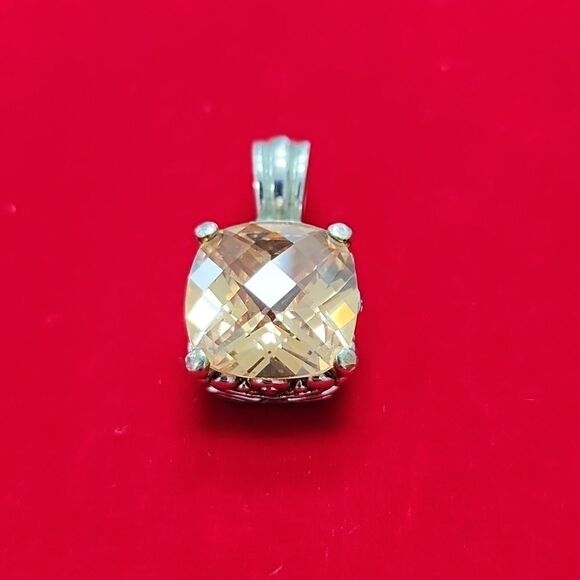 Vintage Signed PDI Checkerboard Citrine Gemstone Pendant Slide Charm - Picture 1 of 3